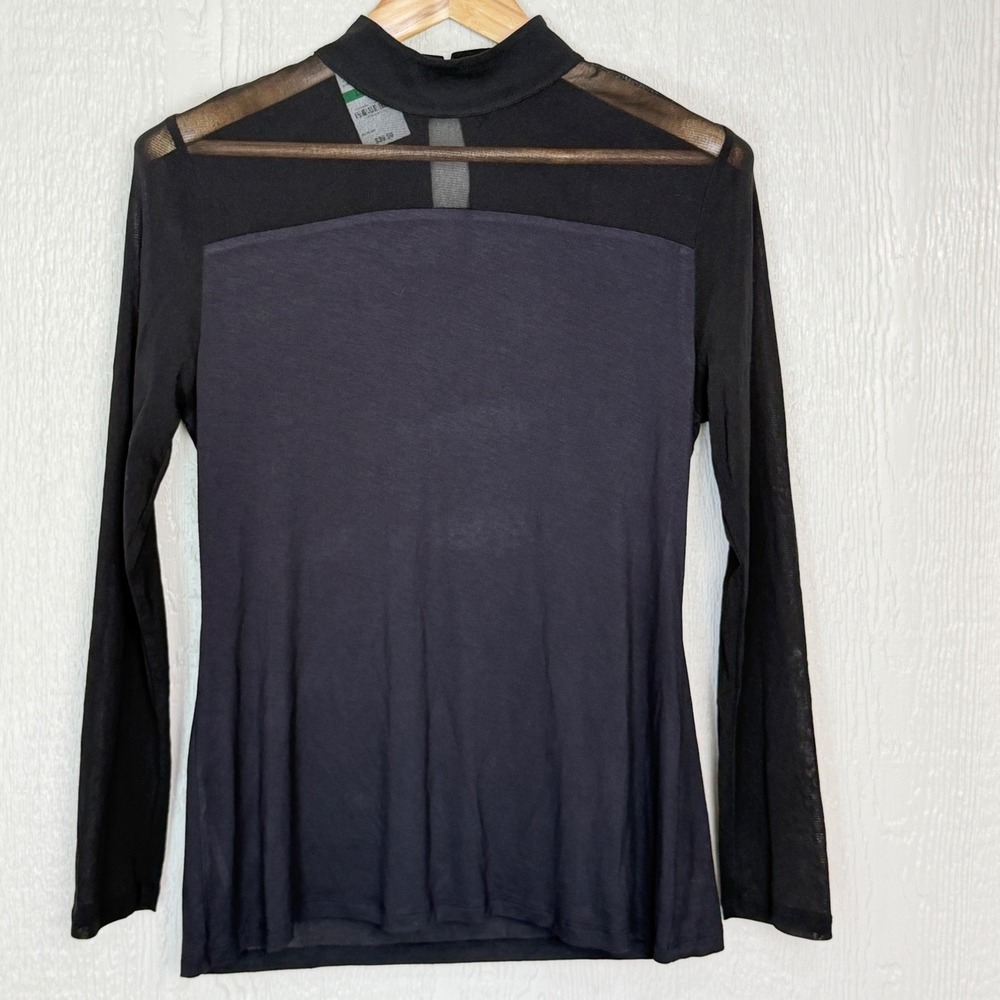 INC International Concepts Black Mesh Panel Mock Neck Top Large NEW w Tags